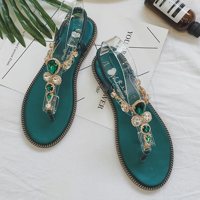 Женские богемные сандалии гладиаторы летние туфли с кристаллами женская обувь