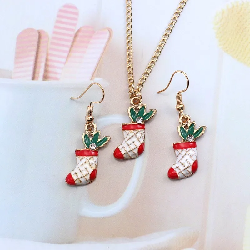 DIY рождественские ботинки подвеска ожерелье серьги набор модные стразы лист