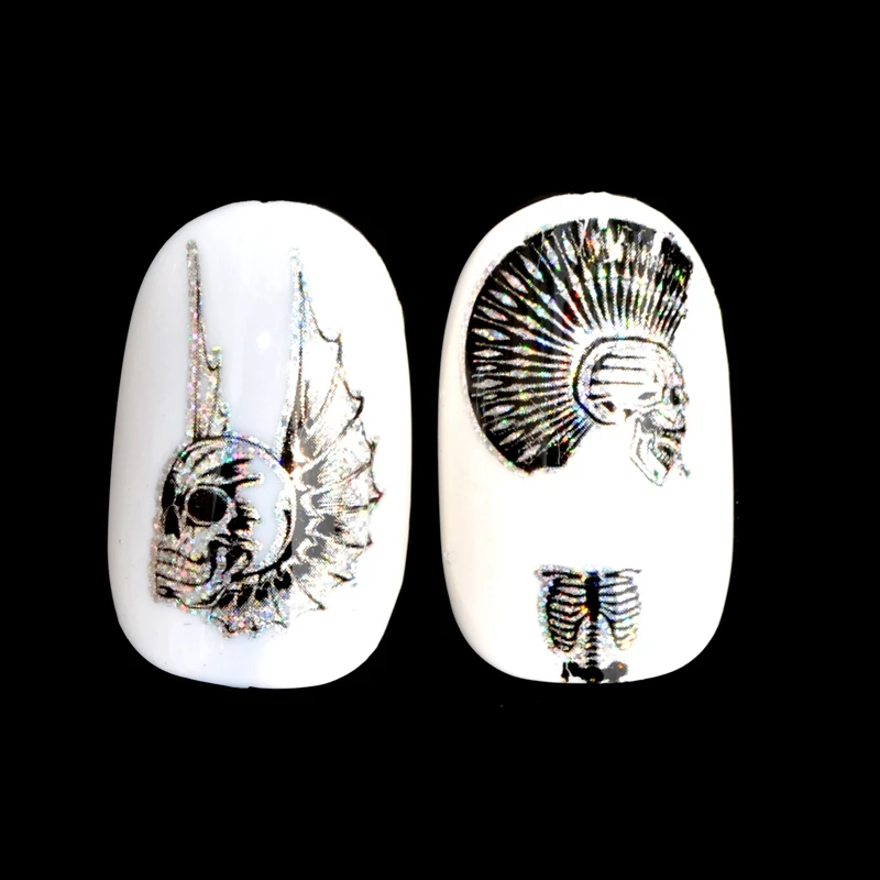Ногтей Фольга лазерной 3D череп изображение черепа ногтей Наклейки надписи