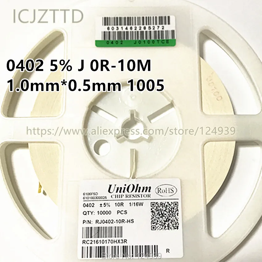 100 шт. 1/10 Вт RJ0402 5% SMD разрешением 1 0*0 5 0R 1R 1.1R 1R1 1.2R 1R2 1.3R 1R3 1.5R 1R5 1.6R 1R6 1.8R 1R8 2R 2.2R 2R2 2.4R 2R4