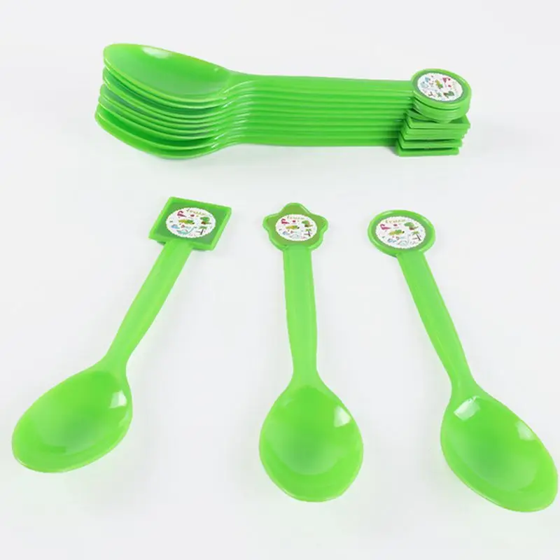Spoons 12pcs Дети Мальчики сувениры милый динозавр тема, детский душ вечерние пластиковые Лут сумки счастливые на дни рождения, особые события украшения подарки сумки 10 шт./лот - Цвет: Spoons 12pcs