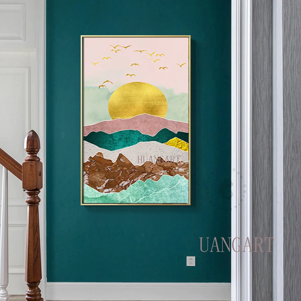 Hand Painted Abstract Gold Yellow Mountain Colourful oil Painting On Canvas Wall Art Adornment Pictures For Living Room | Дом и сад