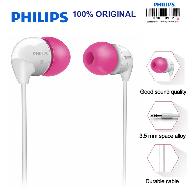 Philips SHE3501 наушники вкладыши с плоской головкой 3 5 мм проводные Super Bass для Xiaomi LG