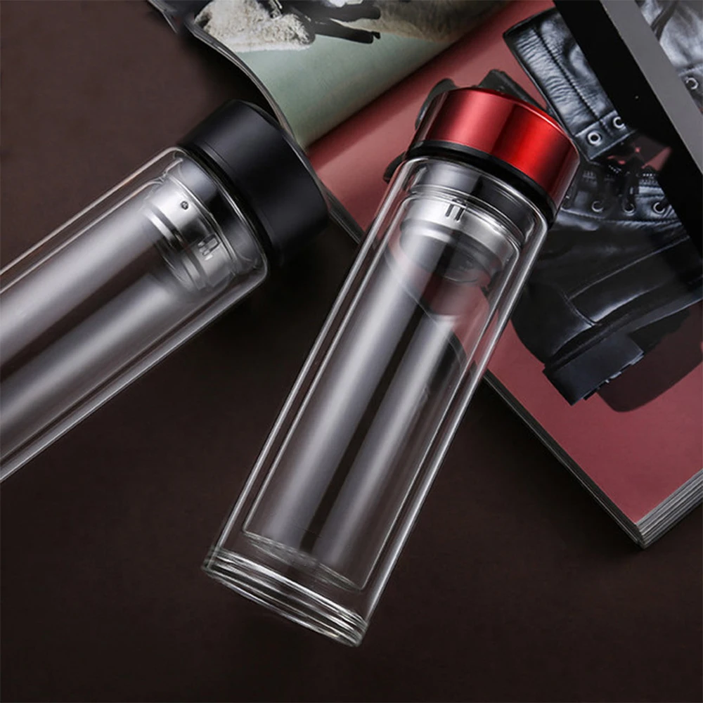 Герметичность двойной Стекло бутылка для воды 320 мл питьевой Чай горшок