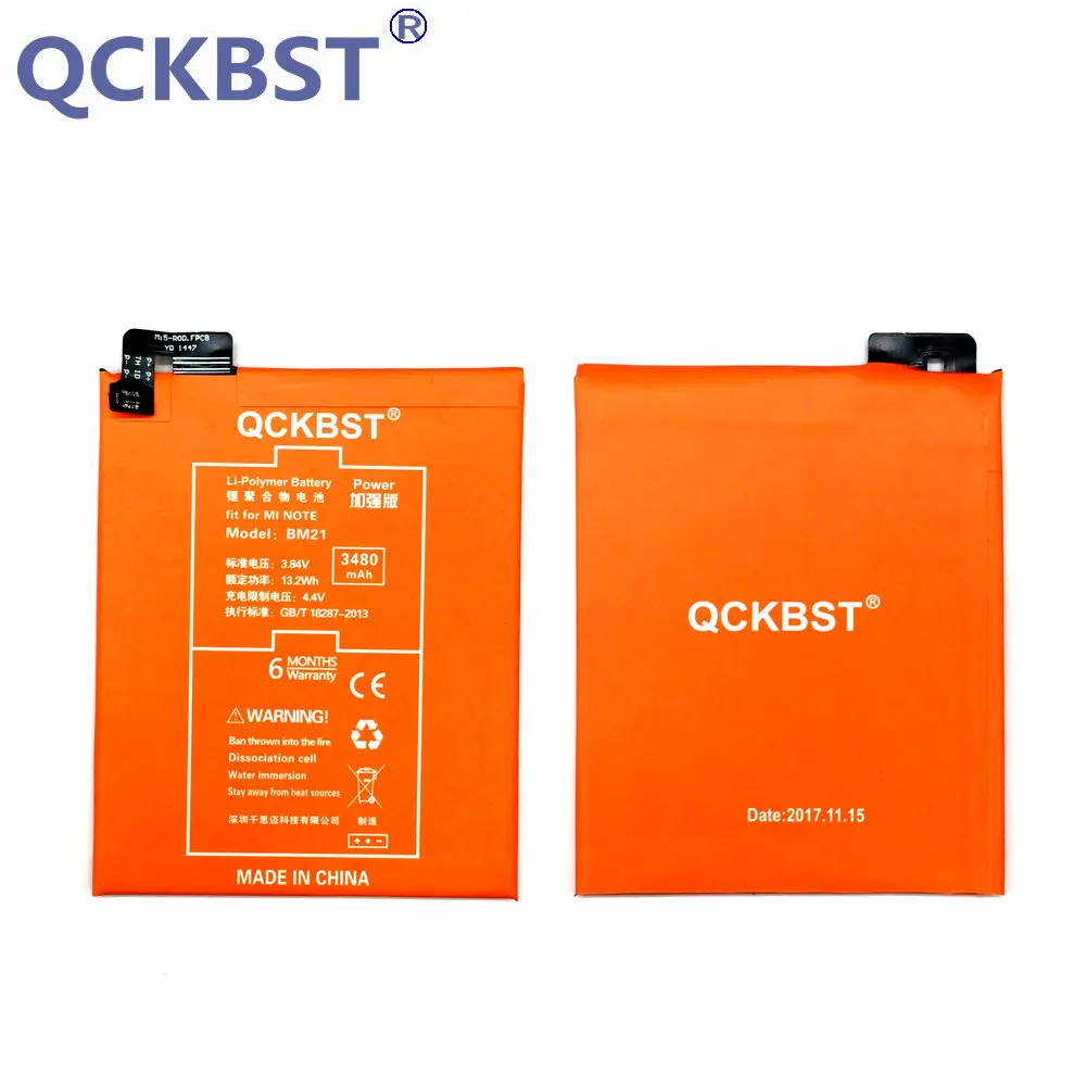 QCKBST BM21 Battery For Xiaomi Note 3GB Original Replacement 3480mAh High Capacity Phone Li-ion Batteries | Мобильные телефоны и