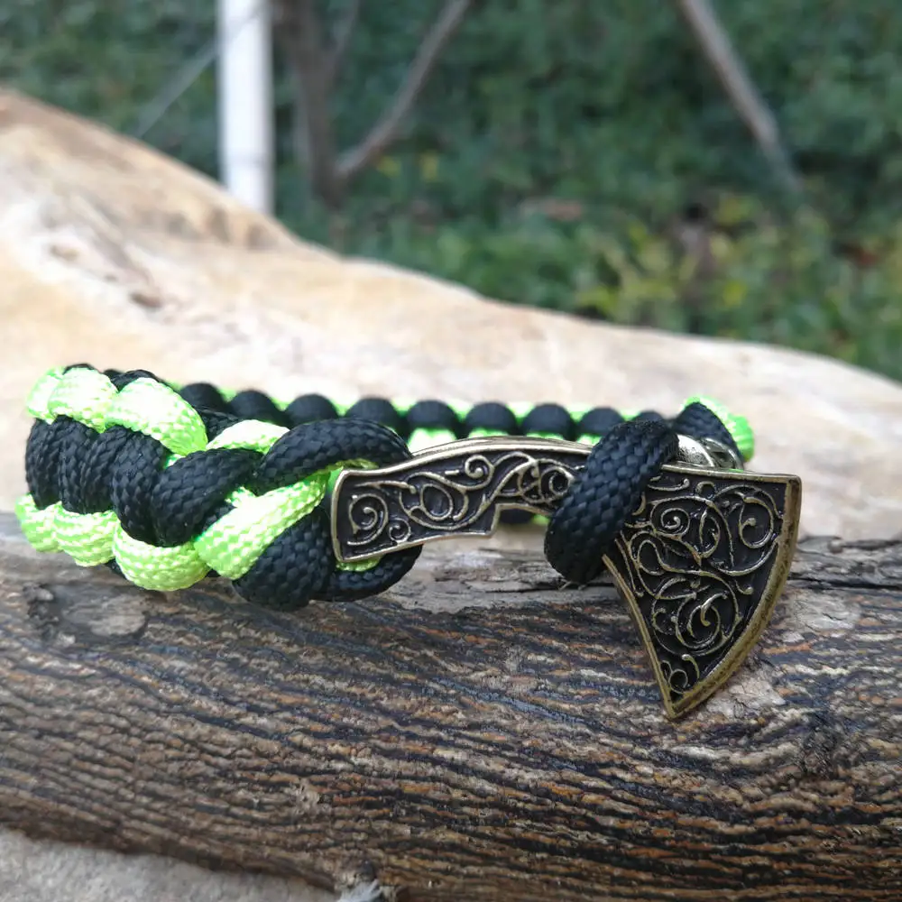 Браслет Paracord мужские бусы с рунами викингов топор талисман шарм Плетеный