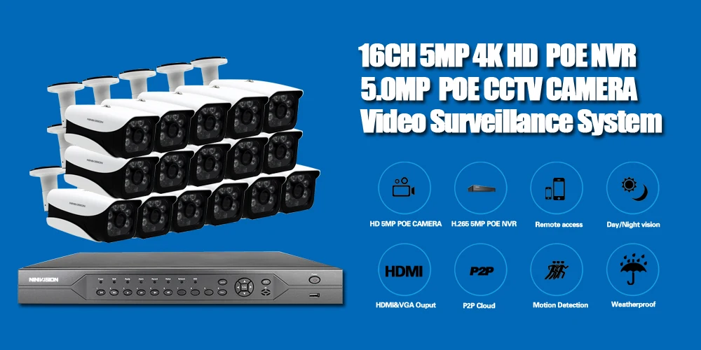 H.265 8CH 4 K 16CH 5MP система видеонаблюдения POE NVR комплект 16 наружная Водонепроницаемая 5.0MP ip-камера безопасности P2P комплект системы видеонаблюдения