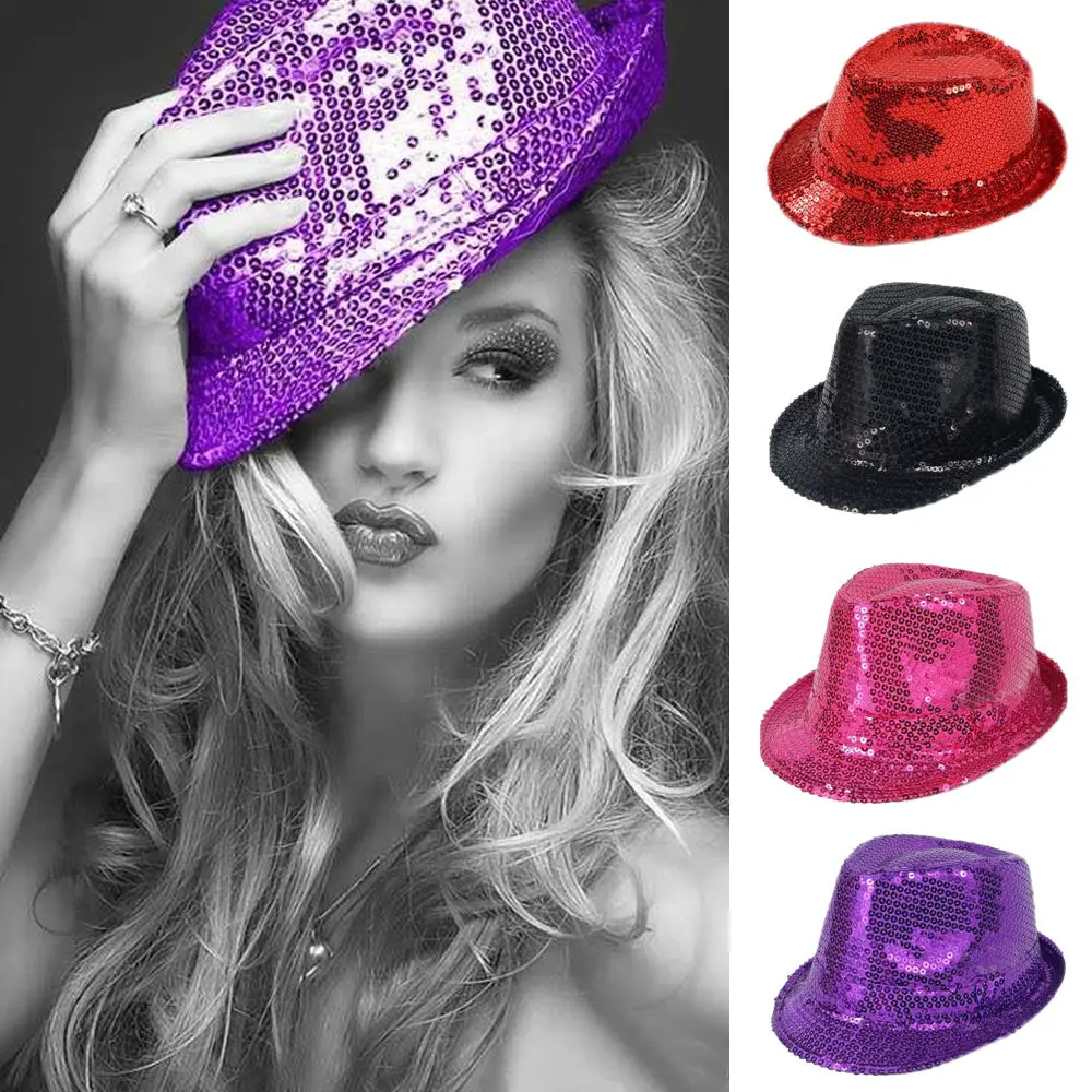 

Mistdawn Women Ladies Glitter Sequin Fedora Trilby Cap Dance Jazz Hat Gangster Party Show Costume Caps