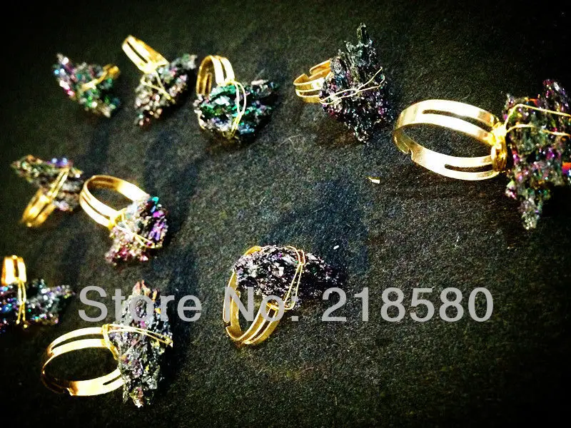 

H-ADR03 10pcs Rainbow Quartz Druzy Cluster Ring 24k Gold or Silver Plated