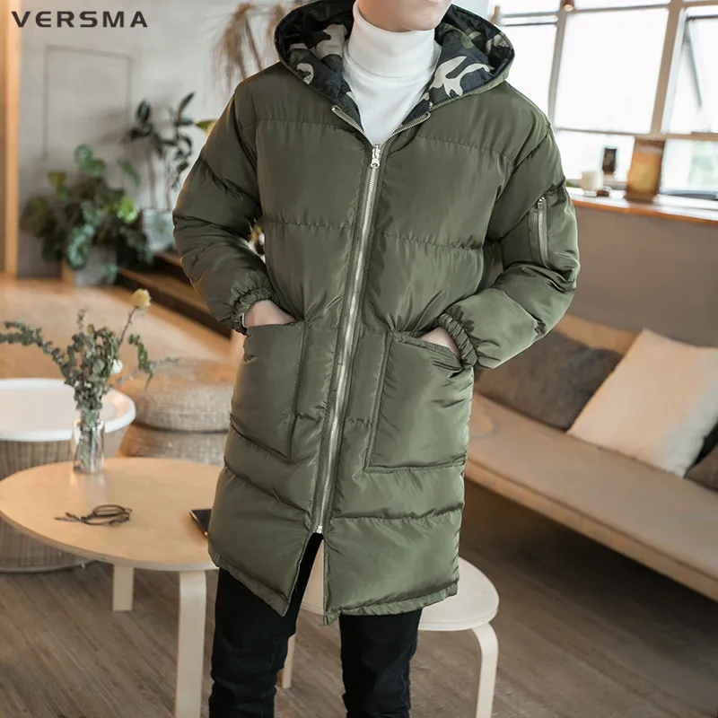 VERSMA Молодежная Длинная зимняя куртка пальто для мужчин толстая парка стильная
