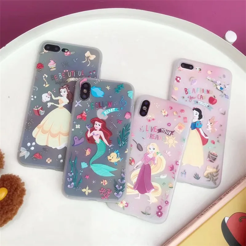 Мягкий чехол с милым рисунком принцессы русалки для iphone X XS Max XR XS, задняя крышка с цветком для iphone 6 6s 6plus 7 Plus 8 8 plus coque
