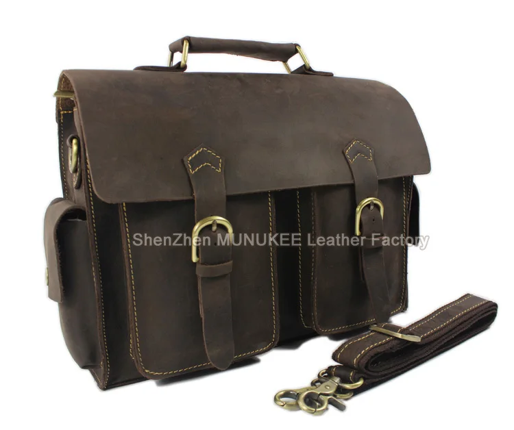 Vintage Crazy Horse Genuine Leather Men Messenger Bags Leather Shoulder Bag Men Crossbody Bag Sling Casual Bag tote Brown