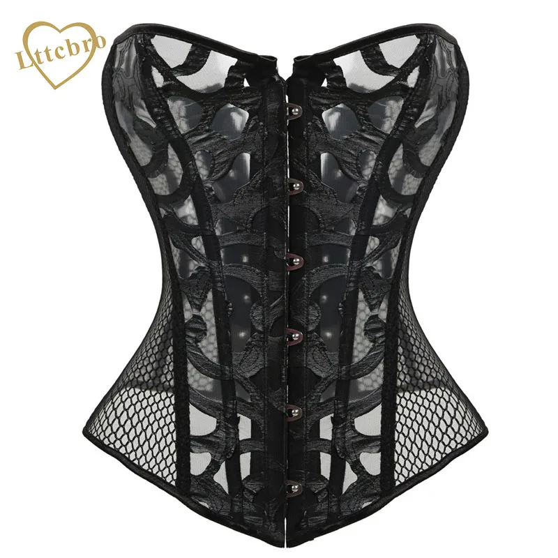 Женский кружевной корсет топ с стринги бюстье из сетчатой ткани корсетное нижнее
