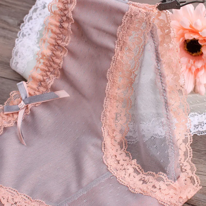 Новинка Летние трусики модные сетчатые кружевные однотонные прозрачные трусы с