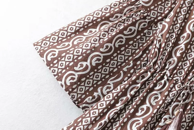 Женское винтажное платье до середины икры хлопковое свободное с принтом весна 2019