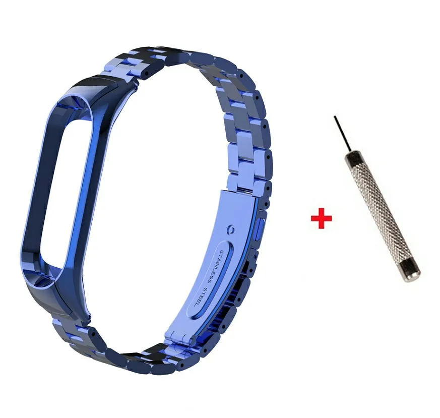 blue with tool Металлический ремешок для mi Band 3 mi band 4 сменный ремешок для Xiaomi mi Band аксессуары для смарт-браслета стальной ремешок - Цвет: blue with tool
