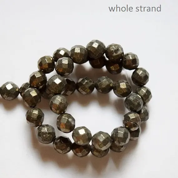 Genuine Faceted Pyrite Beads - 10 mm Gemstone Full Strand 16&quot 39 beads A-Quality | Jewelry Findings &amp Components