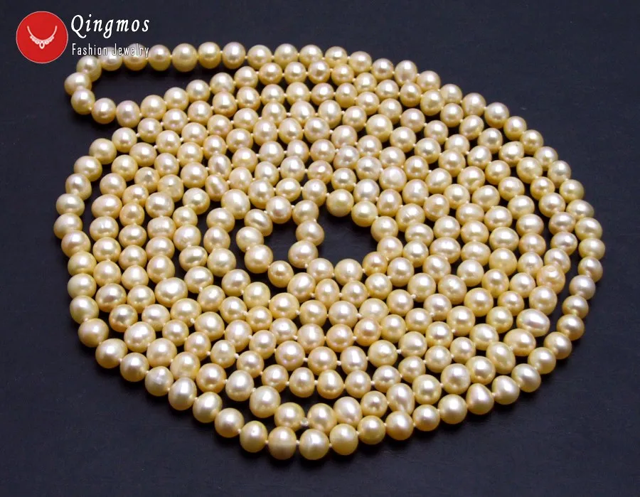 Qingmos Розовый Пресноводный натуральный жемчуг ожерелье для женщин с 6 7 мм круглым