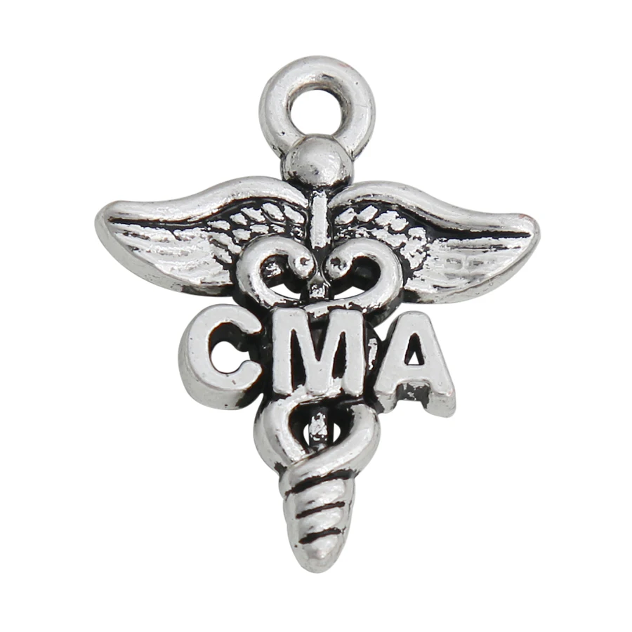

RAINXTAR Alloy Vintage Certified Medical Assistant CMA Charms Profession Medical Caduceus Charm 50pcs 19*23mm AAC1676