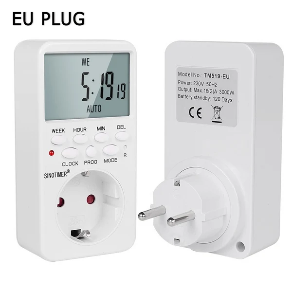 EU Type EU Plug Outlet Electronic Digital Timer Socket with Timer 220V AC Socket Timer Plug Time Relay Switch Control Programmable - Color: EU Type