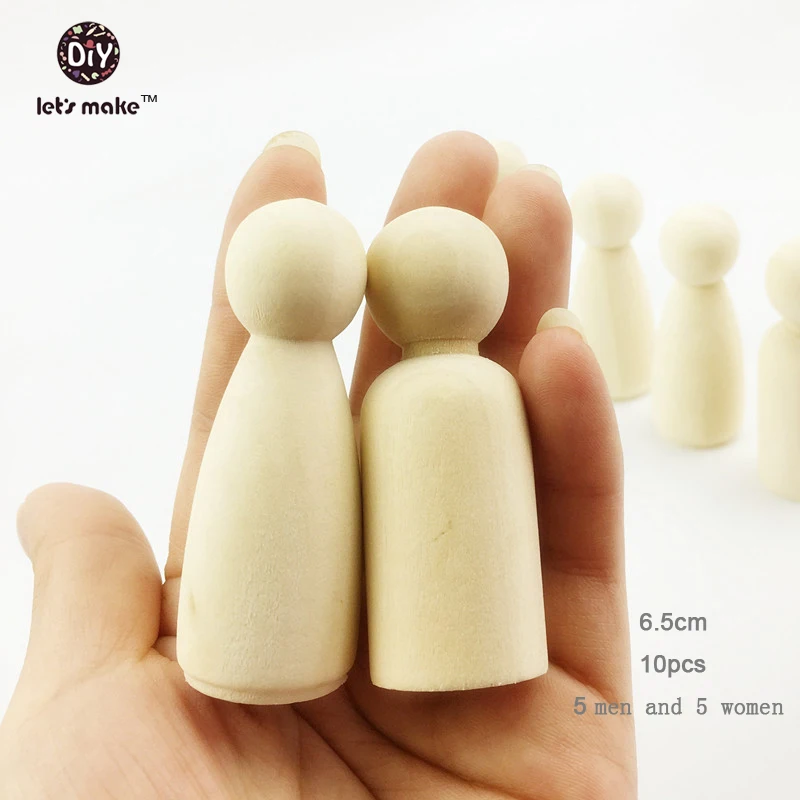 

Let's make wooden Peg Dolls 6.5cm 10pcs(man/woman)large solid Hardwood Natural Unfinished Turnings-Paint/Stain