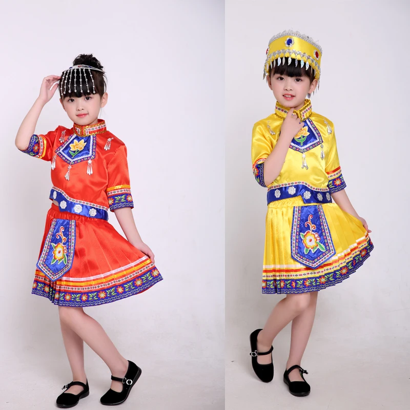 Национальная Одежда для танцев наряды девочек Miao Детские китайские народные