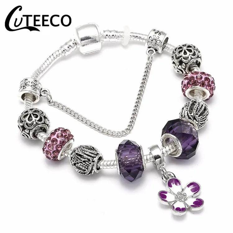AB0317 CUTEECO, европейский стиль, 925, уникальные серебряные браслеты с подвесками, сделай сам, хрустальные бусины, брендовые браслеты и браслеты для женщин, ювелирное изделие, подарок - Окраска металла: AB0317