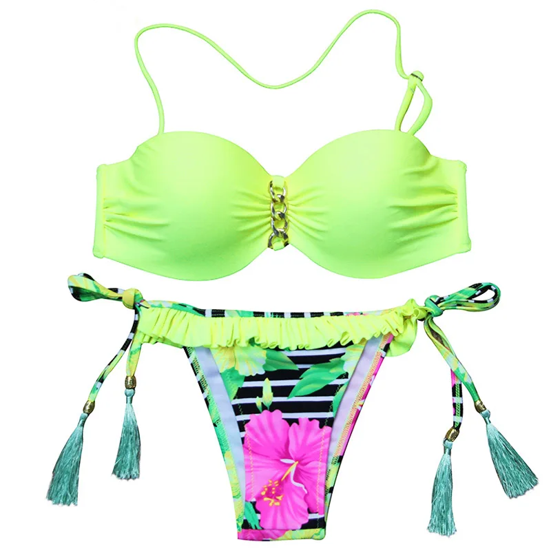 Женский купальник с пуш апом tcbg бразильский бикини цветочным принтом пляжная