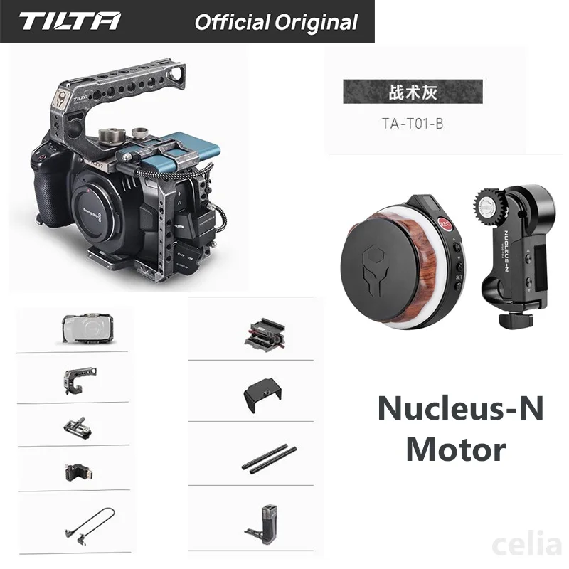 TA T01-B motor Tilta BMPCC 4K клетка TA-T01-A-G Полная Клетка SSD диск держатель Верхняя ручка деревянная боковая ручка для BlackMagic Pocket BMPCC 4K 6k камера - Цвет: TA T01-B motor
