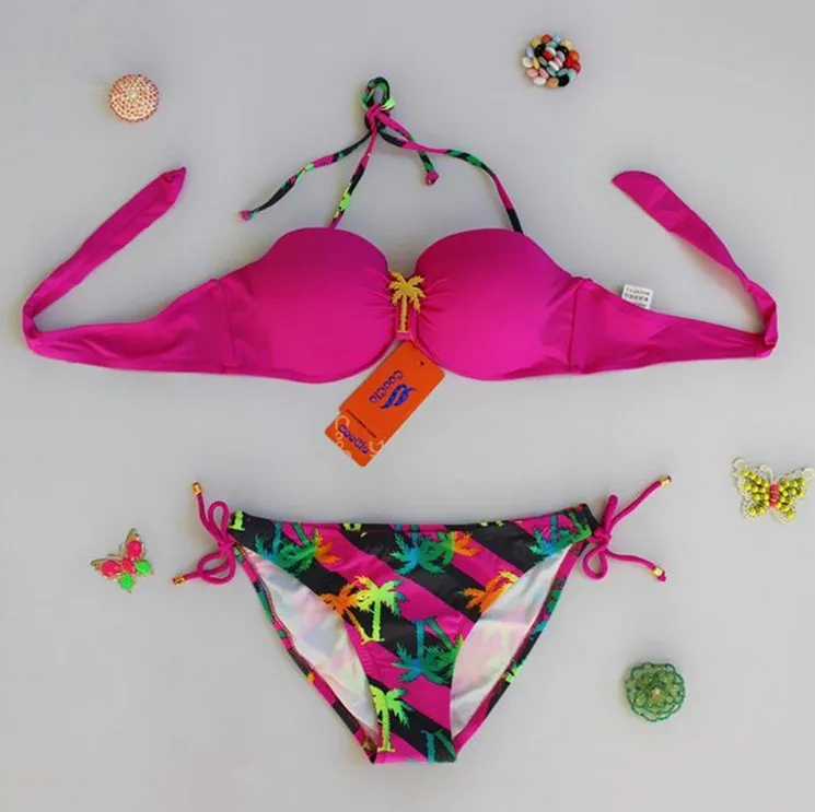 Холтер Пуш Ап Женский комплект бикини кокосовый Низ Купальники большого размера