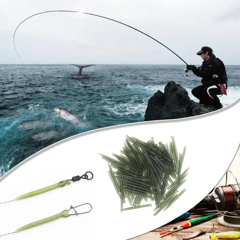 

100pcs Fishing Hook Sleeve Tube Hair Rig Aligner Sleeves Soft Anti Tangle Positioner Terminal Tackle Carp Fishing Accessories