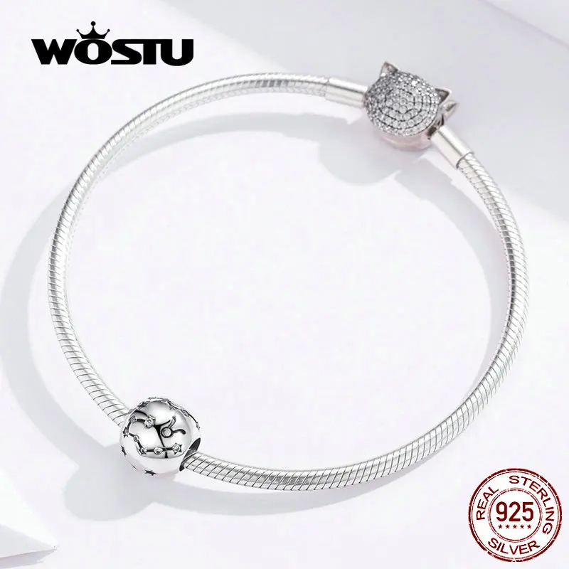 WOSTU Овен, Телец бусины с созвездием 925 пробы Серебро CZ Шарм подходят DIY браслет бусины для изготовления ювелирных изделий FIC1218-1