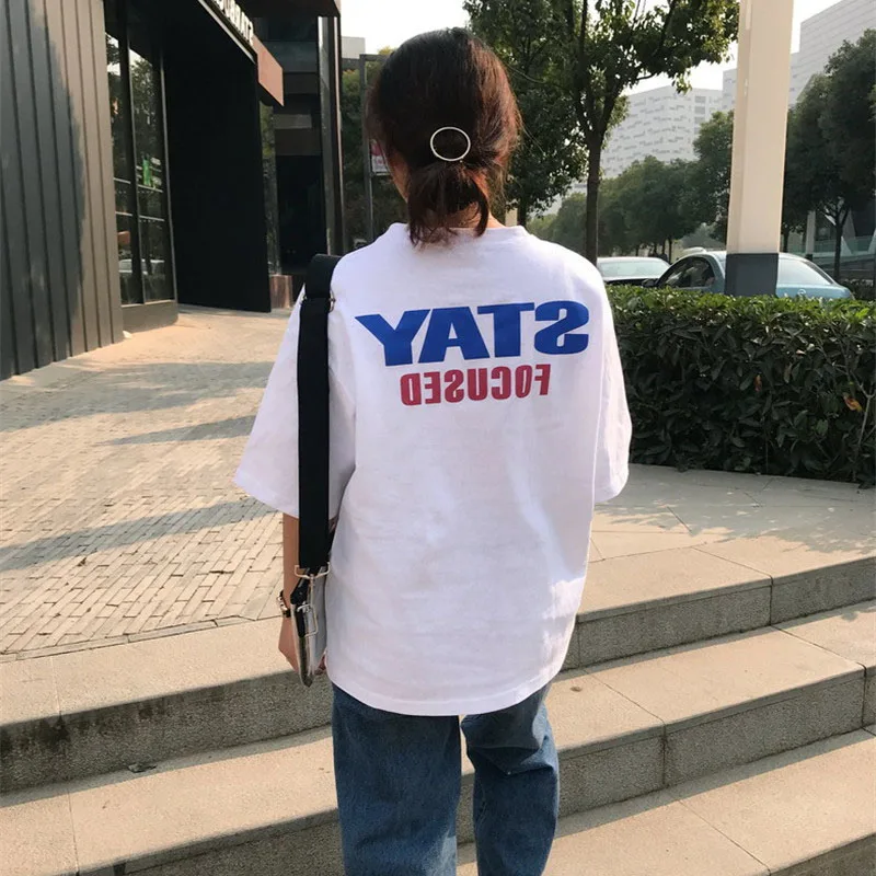 Shellsuning хлопковая Футболка для женщин Лето 2019 г. О образным вырезом Свободные