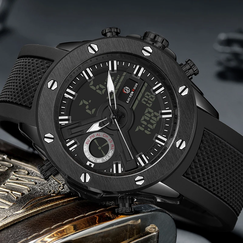 Мужские часы Reloj Hombre GOLDENHOUR Erkek Kol Saati автоматические кварцевые спортивные цифровые