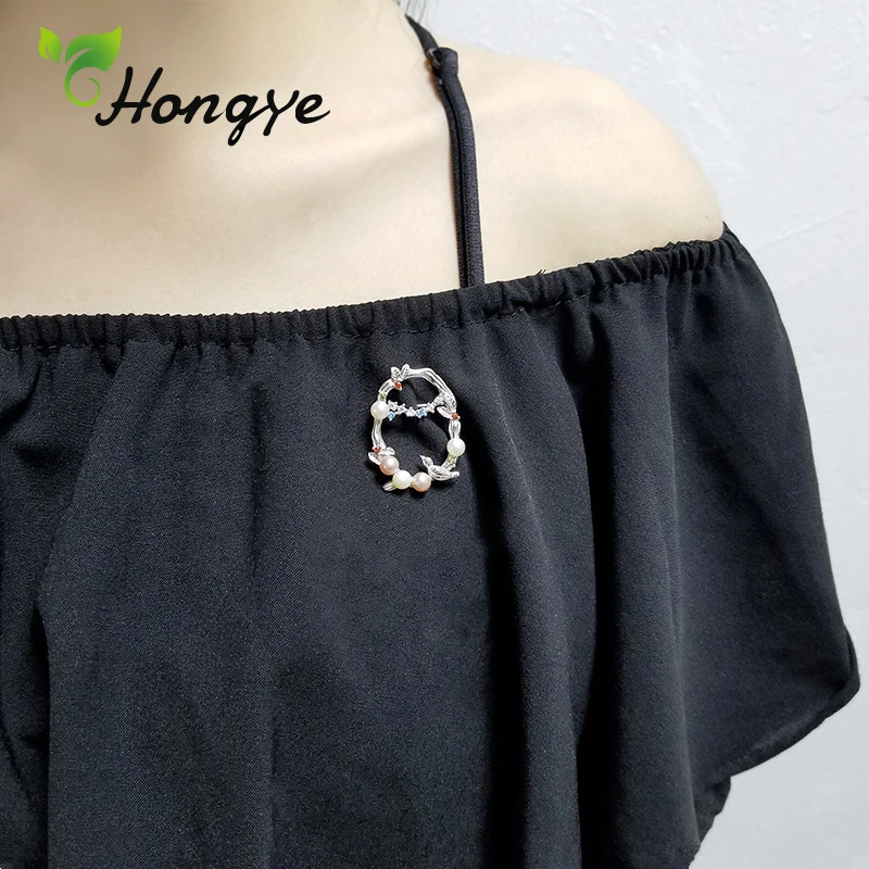 Hongye, чистое серебро 925, брошь в виде цветка, булавка, великолепная птица, хорошее ювелирное изделие, аксессуары для пальто, настоящий жемчуг, броши для женщин