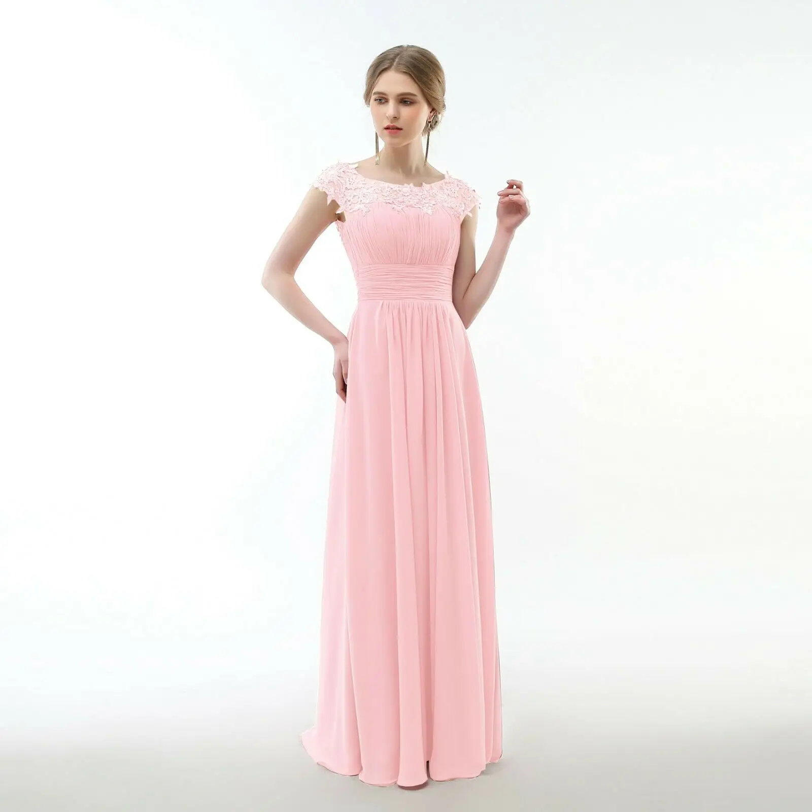 Pink A-Line совок шифоновая аппликация Бисероплетение элегантные с открытыми плечами дешевые платья подружки невесты свадебные вечерние платья robe de soiree на шнуровке - Цвет: Pink