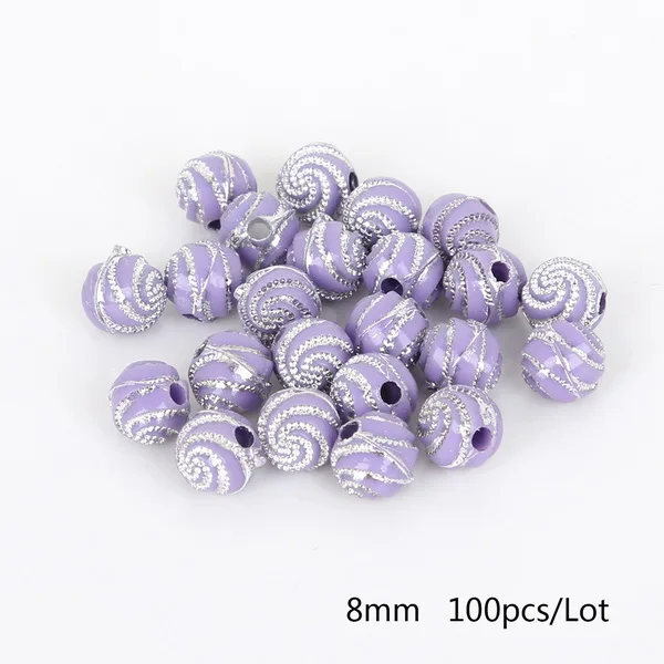 Light Purple 100 шт 8 мм Красочные Акриловые Имитация жемчуга бусины спиральный узор Круглые бусины для DIY ремесло украшение для альбома - Цвет: Light Purple