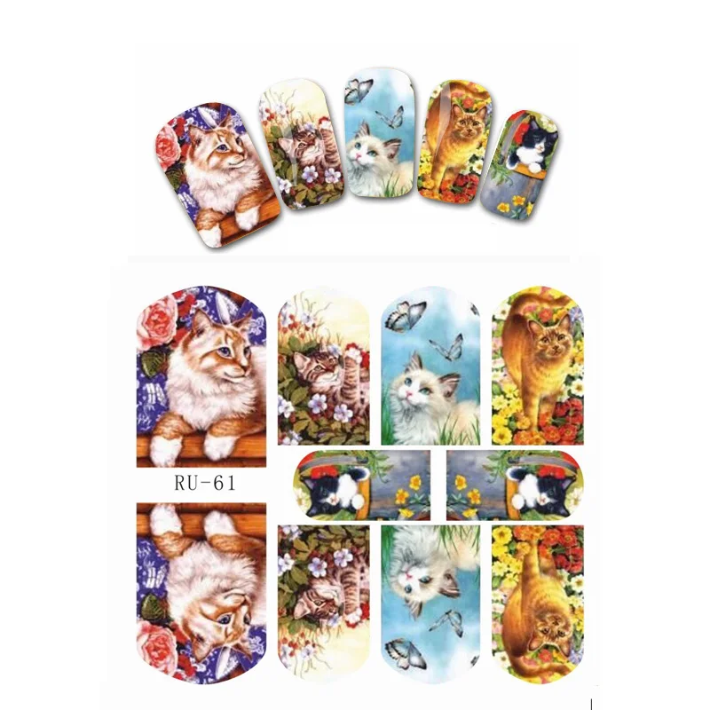 

1X Nail Sticker CAT KITTEN PUPPY FLOWER CARTOON MOUSE APPLE PEAR LANDSCAPE HORSE RU061-066