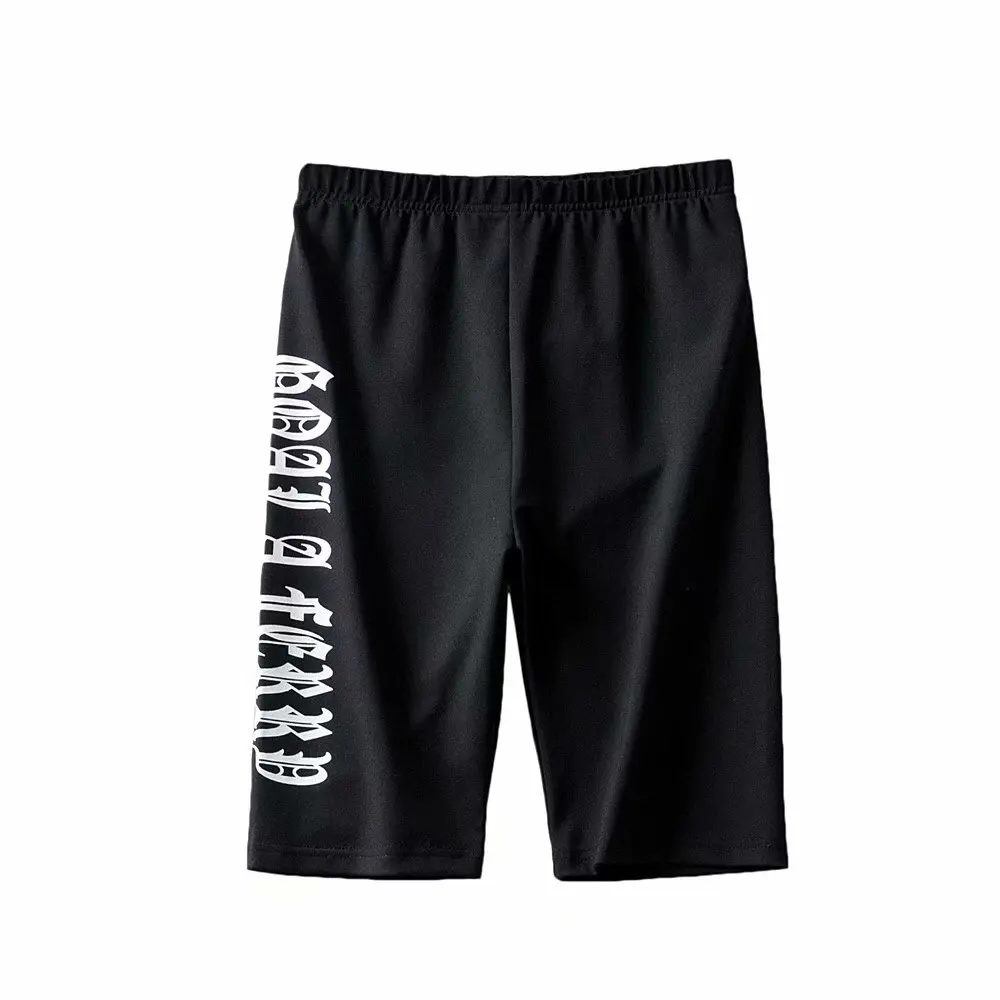 Vintage letters biker shorts women neon green high waist shorts white black shorts cotton short mujer feminino gym clothing
