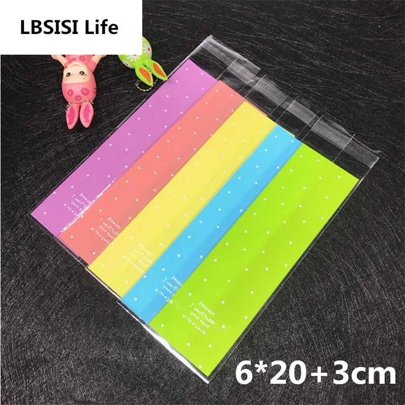 LBSISI Life, 100 шт., 6x23 см, сумка для печенья в горошек, пекарня, печенье в виде пальцев, хлеб, пластиковая подарочная мыльная упаковка для капкейков, самоклеющаяся сумка