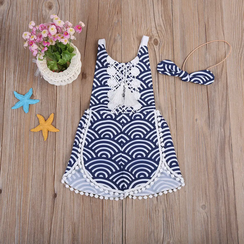 Модный кружевной цветочный комбинезон для маленьких девочек с открытой спиной в