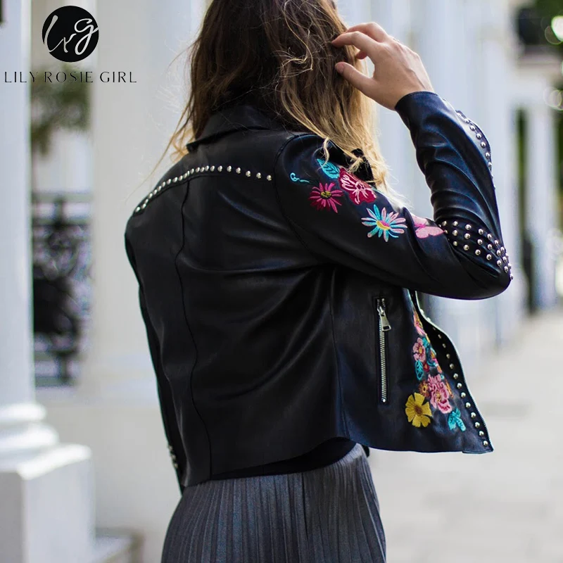Лили Rosie с вышивкой из искусственная ( ый) искусственной кожаные пальто на молнии