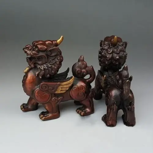 Фолк фэншуй медный Дракон Единорог чудовище пиксиу смелые войска Статуя Пара |