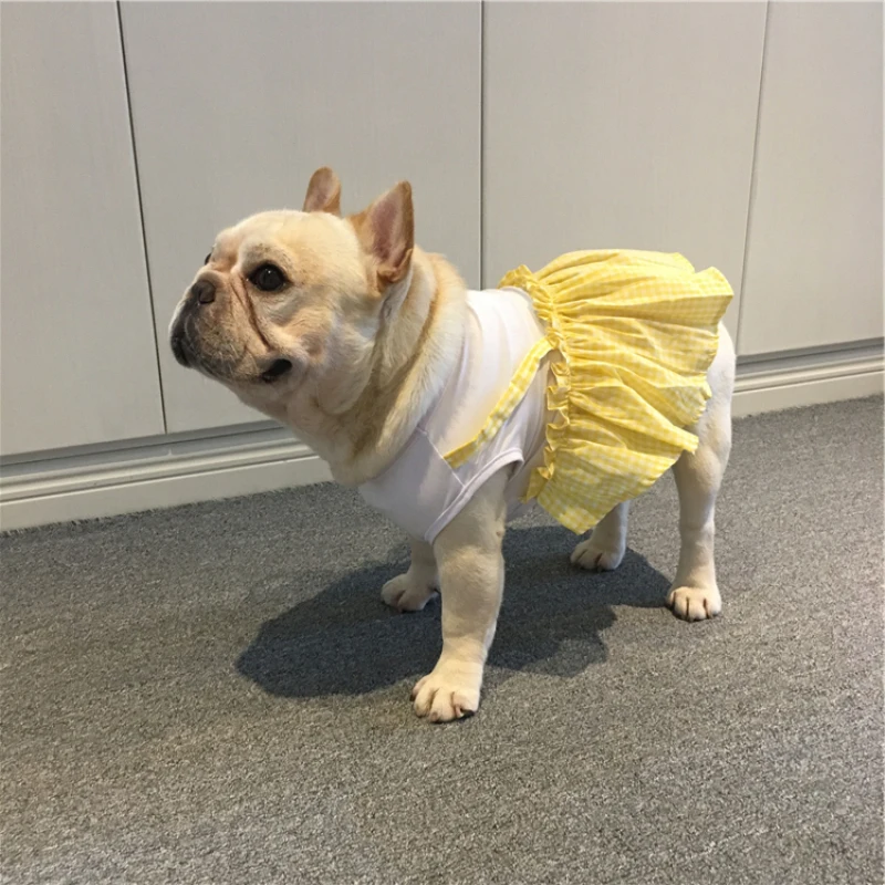 French Bulldog Clothes Summer Dog Dress Pug Clothing Schnauzer Cotton Skirt | Дом и сад