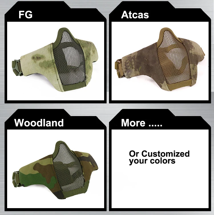 Зеленая металлическая и нейлоновая тактическая полумаска для лица 2016 защитная