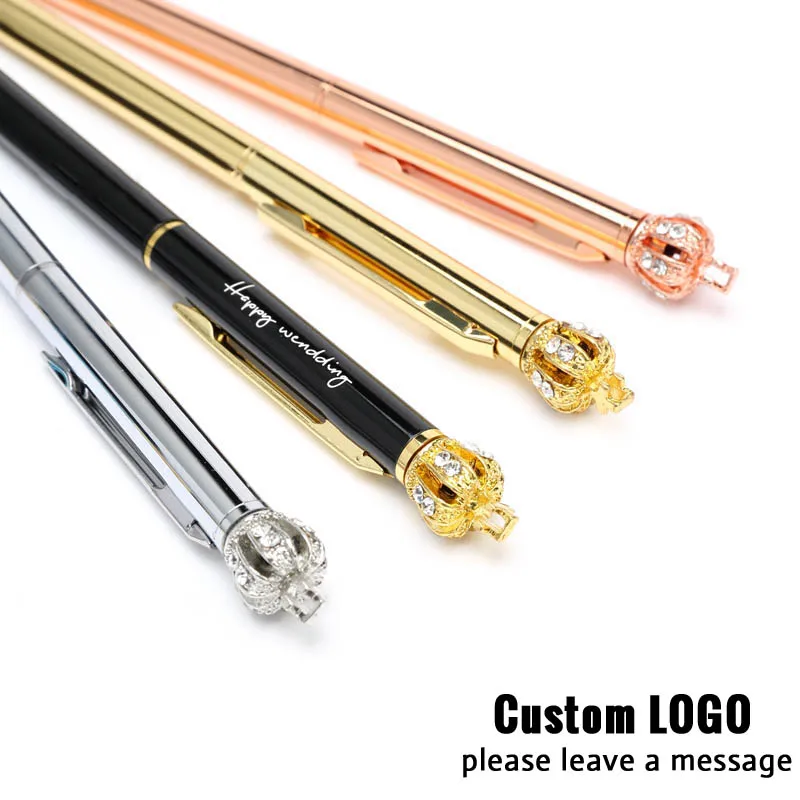 

Cute Crystal Shining Crown Metal Ballpoint Pen With Free LOGO Pens For School Supplies Writing Stationery Special Pen Customize