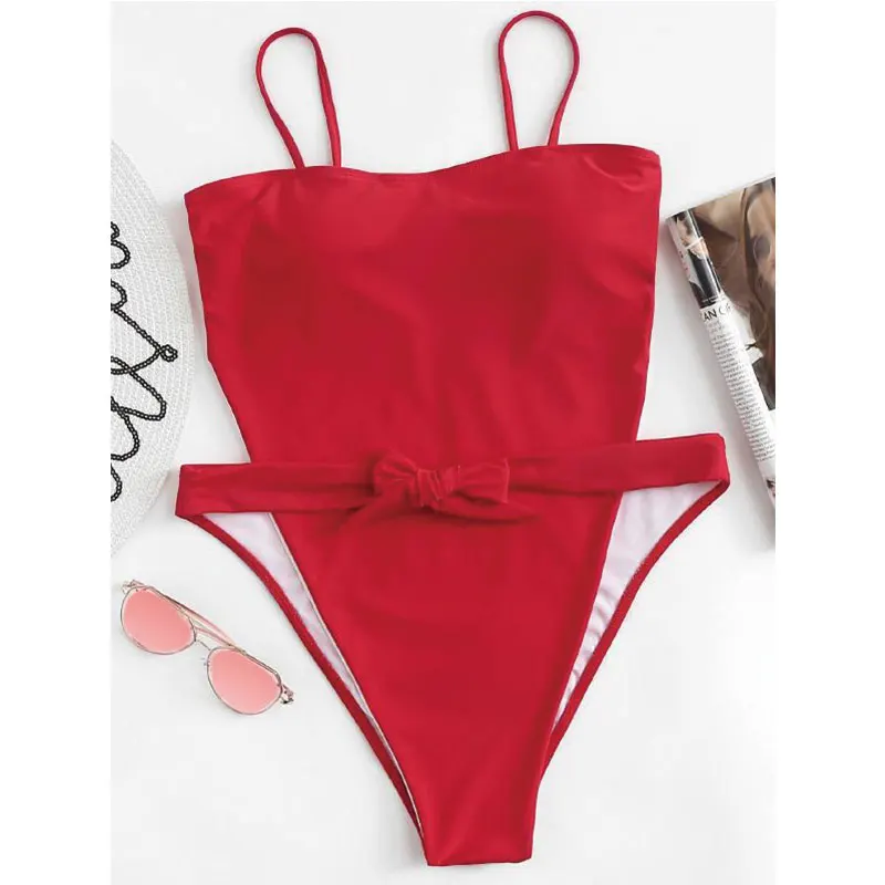 2019 Новый бандажный сплошной белый цельный купальник женский монокини с вырезом