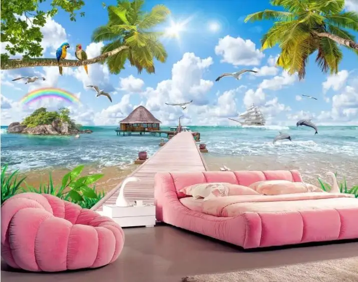 

3d decoration home Seascape painting coconut tree wallpapers for living room photo TV backdrop 3 d wallpaper for walls