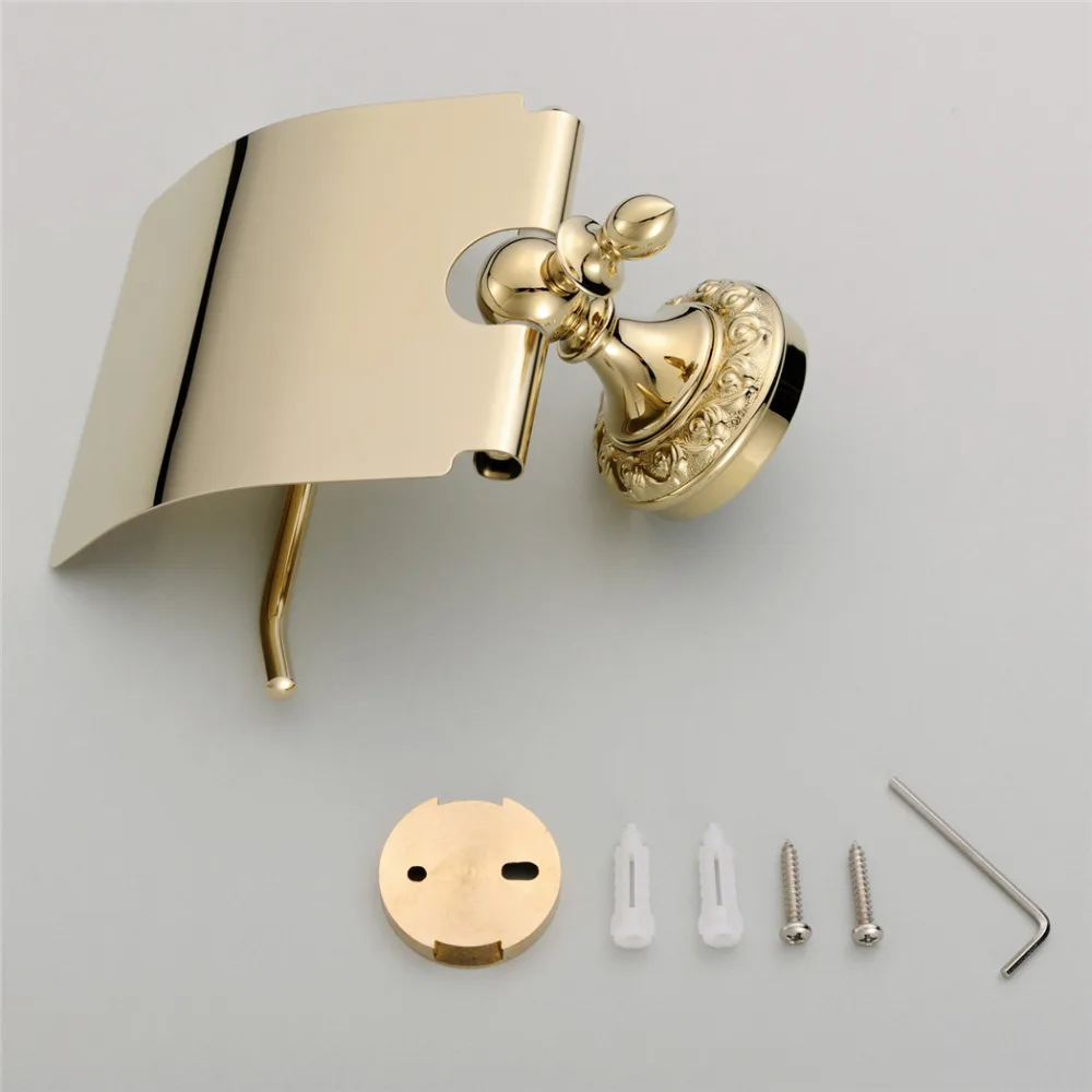 Leyden Твердый латунный держатель для туалетной бумаги с золотой отделкой и крышкой