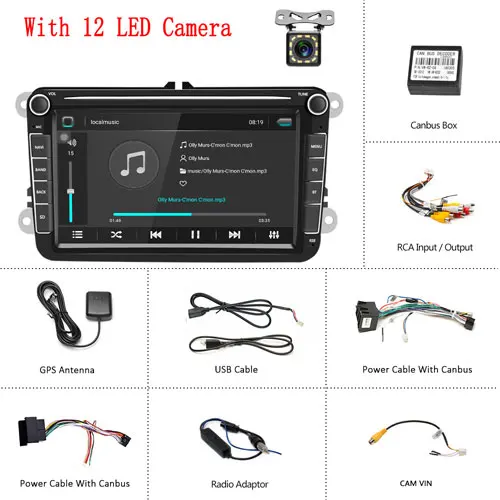 With 12 LED Camera Camecho 8 дюймов Android 8,1 автомагнитолы gps MP5 мультимедийный плеер для сиденья/Skoda/Passat/Golf/Polo Bluetooth Авто радио аудио стерео - Цвет: With 12 LED Camera